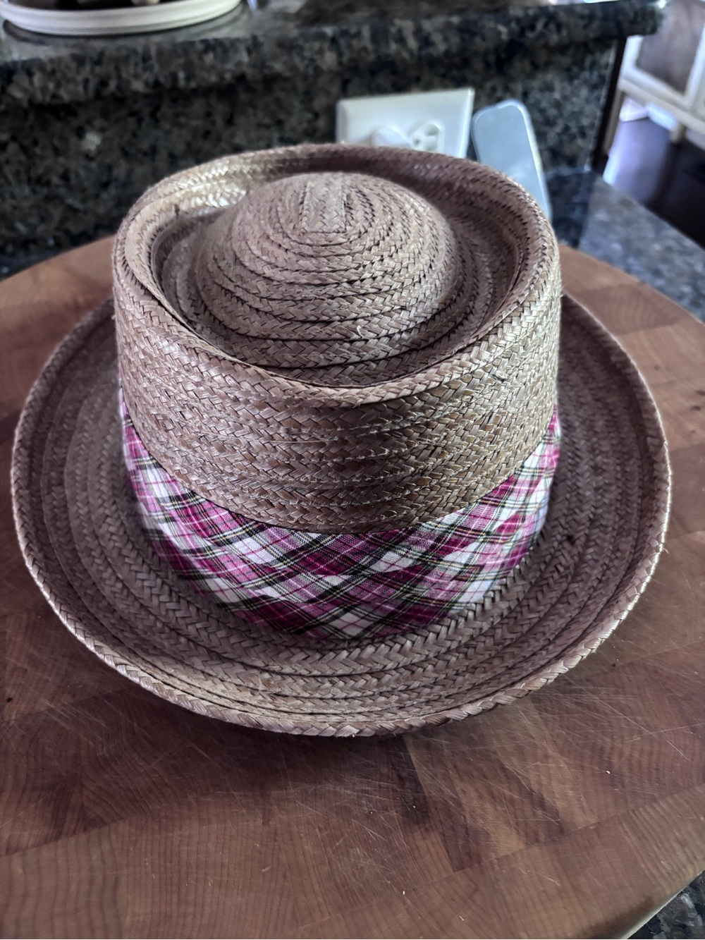 Stetson Brown Straw Hat with Plaid Band